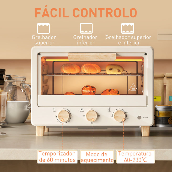 Forno Elétrico de Mesa Mini Forno de 16L Forno Elétrico com Porta de Vidro Temporizador e Temperatura Ajustável até 230? 39x27,5x28,8 cm Creme