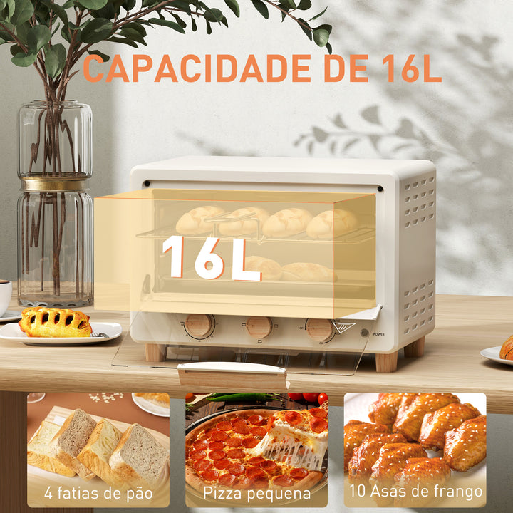 Forno Elétrico de Mesa Mini Forno de 16L Forno Elétrico com Porta de Vidro Temporizador e Temperatura Ajustável até 230? 39x27,5x28,8 cm Creme