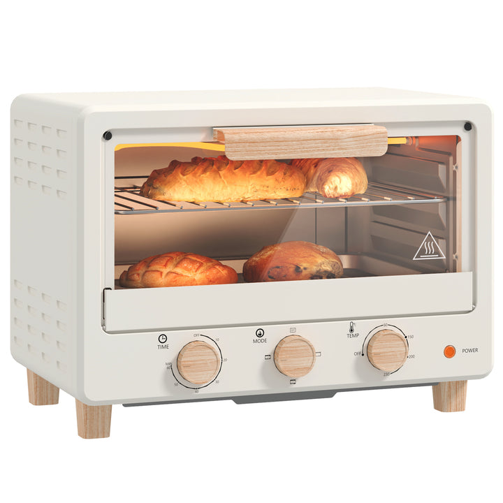 Forno Elétrico de Mesa Mini Forno de 16L Forno Elétrico com Porta de Vidro Temporizador e Temperatura Ajustável até 230? 39x27,5x28,8 cm Creme