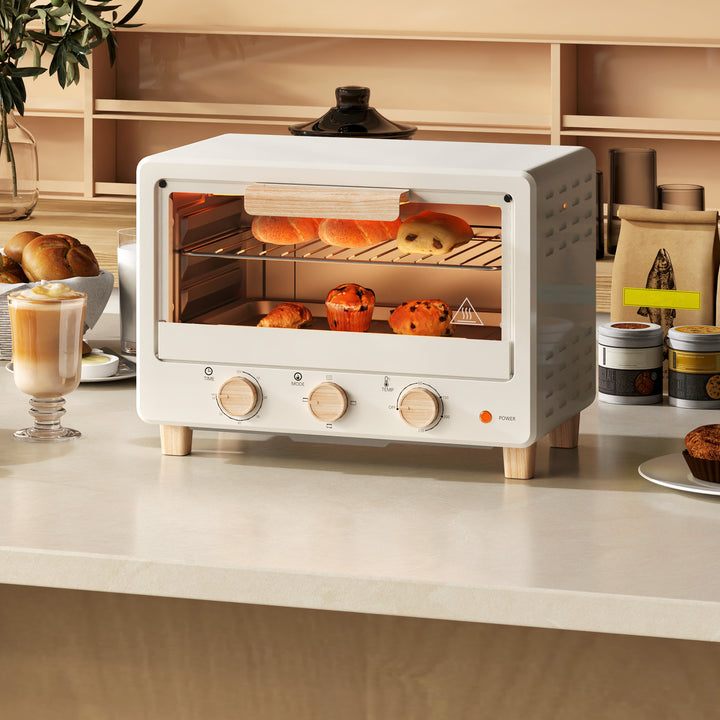 Forno Elétrico de Mesa Mini Forno de 16L Forno Elétrico com Porta de Vidro Temporizador e Temperatura Ajustável até 230? 39x27,5x28,8 cm Creme