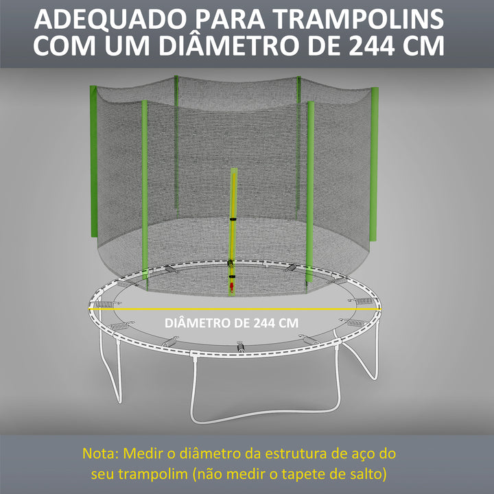 Rede de Segurança para Trampolim Ø244 cm Rede de Substituição de Trampolins para Exterior e Porta com Fecho de Correr para 6 Postes Verde