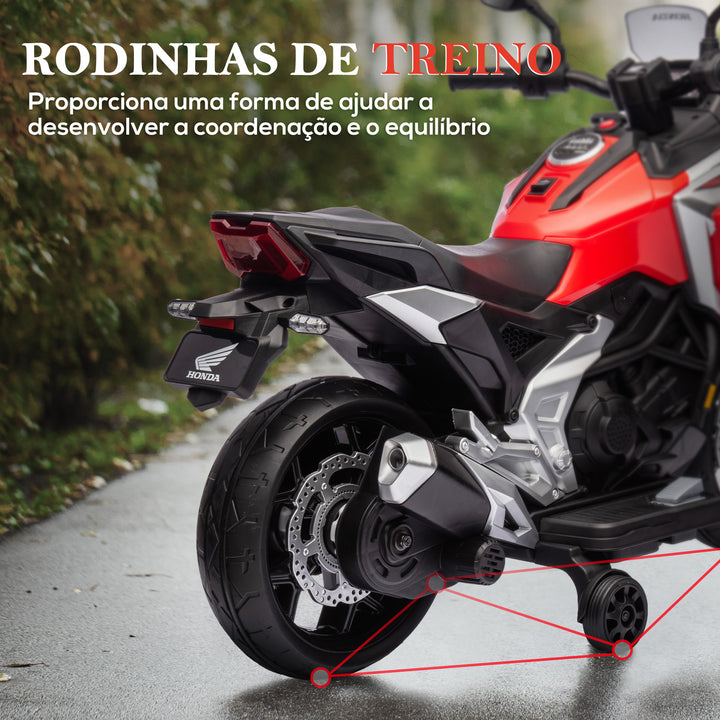 Moto Elétrica para Crianças de 3-6 Anos com Licença Honda Motocicleta de Bateria 12V com USB MP3 Luz LED Moto para Crianças com Velocidade 3 km/h Carga 30 kg Vermelho