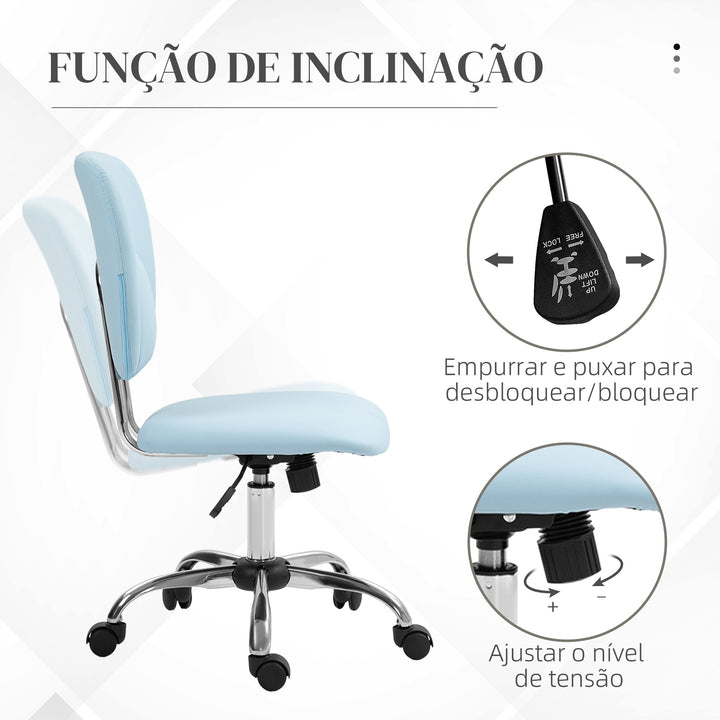 Cadeira de Escritório Cadeira de Escritório Giratória de Couro PU com Altura Ajustável e Função Basculante para Estúdio Dormitório Carga Máxima 120 kg 50x54x87,5-96,5 cm Azul Claro