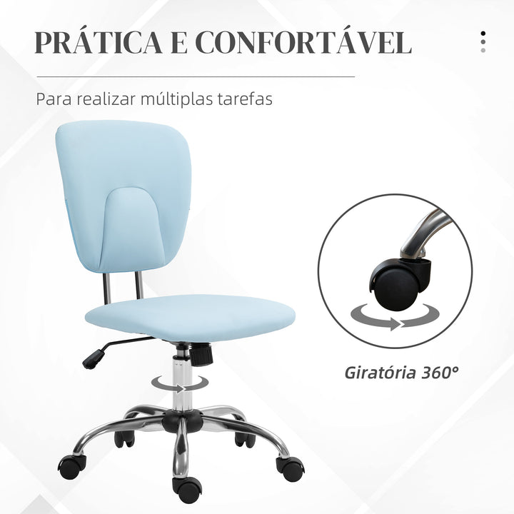 Cadeira de Escritório Cadeira de Escritório Giratória de Couro PU com Altura Ajustável e Função Basculante para Estúdio Dormitório Carga Máxima 120 kg 50x54x87,5-96,5 cm Azul Claro