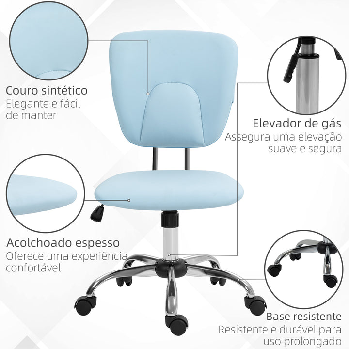 Cadeira de Escritório Cadeira de Escritório Giratória de Couro PU com Altura Ajustável e Função Basculante para Estúdio Dormitório Carga Máxima 120 kg 50x54x87,5-96,5 cm Azul Claro