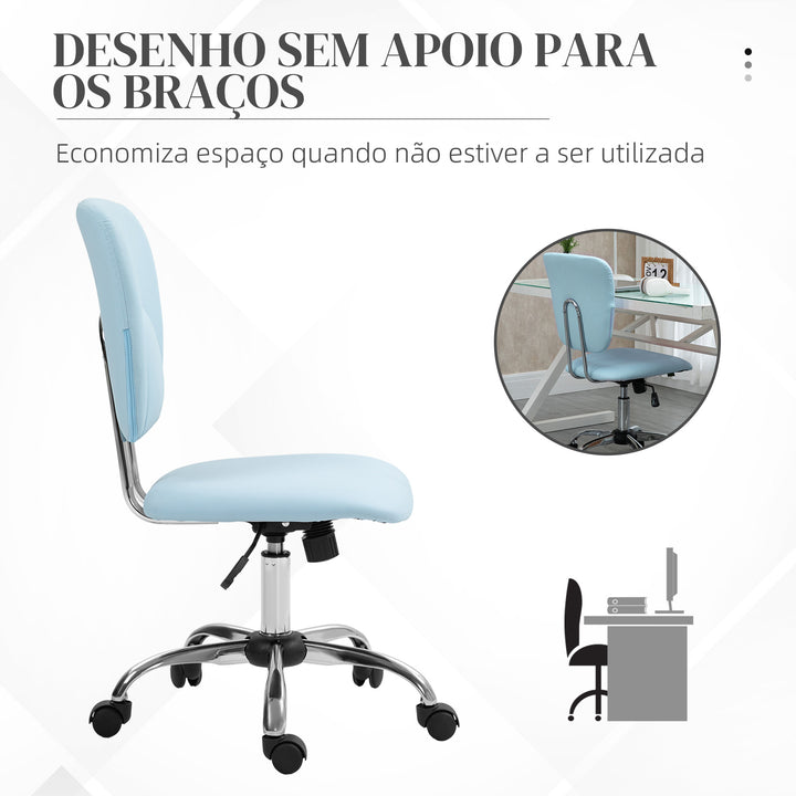 Cadeira de Escritório Cadeira de Escritório Giratória de Couro PU com Altura Ajustável e Função Basculante para Estúdio Dormitório Carga Máxima 120 kg 50x54x87,5-96,5 cm Azul Claro