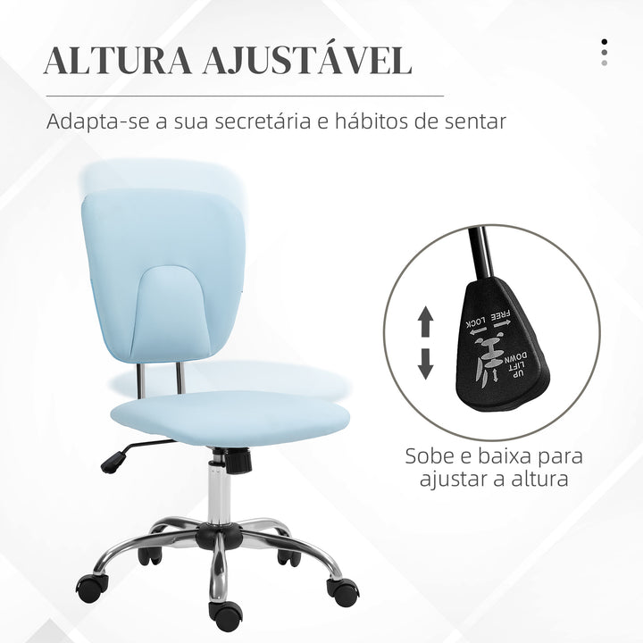 Cadeira de Escritório Cadeira de Escritório Giratória de Couro PU com Altura Ajustável e Função Basculante para Estúdio Dormitório Carga Máxima 120 kg 50x54x87,5-96,5 cm Azul Claro