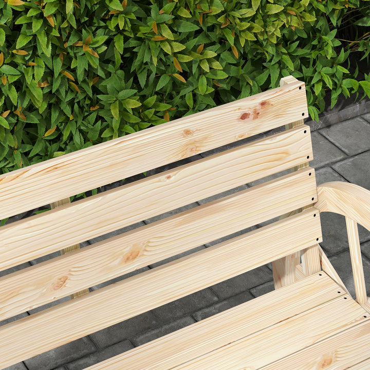 Banco de Jardim de Madeira Banco Exterior com Apoios em Forma de Roda Estilo Rústico Suporta até 240 kg 2 Lugares para Pátio ou Terraço 105,5x56x79 cm Madeira
