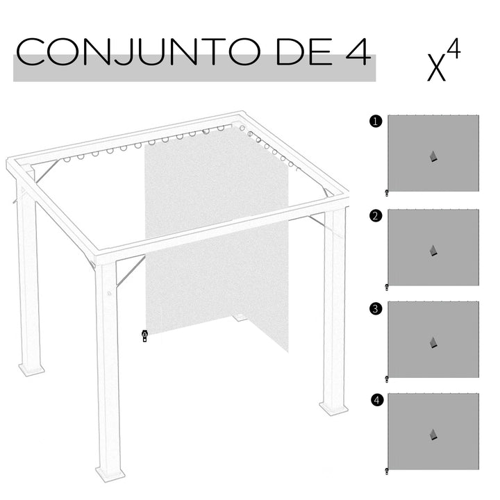4 Paredes Laterais para Tenda 302x205 cm Laterais para Tenda Universal com Ganchos e Argola em C para Tenda de Jardim Terraço Cinza Claro
