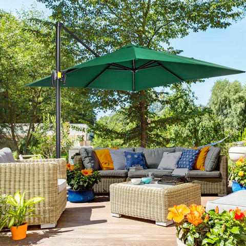Chapéu de Sol de Jardim 245x245x245 cm Chapéu de Sol Excêntrico com Rotação 360° Inclinação de 3 Níveis com Manivela e Ventilação para Pátio Terraço Verde