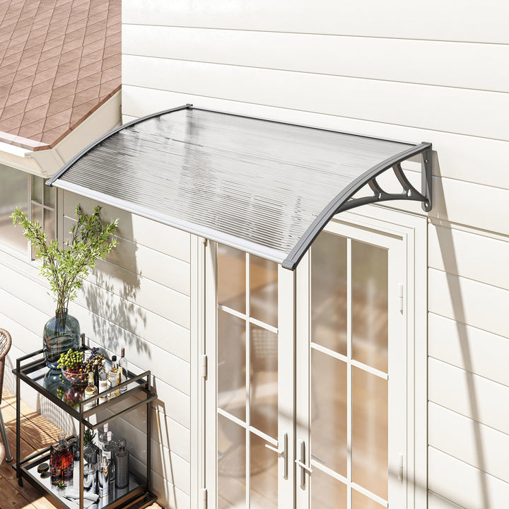 Marquise de Proteção 110x60cm Marquise Exterior para Portas e Janelas contra o Sol e Chuva com Suporte de PP Policarbonato Cinza