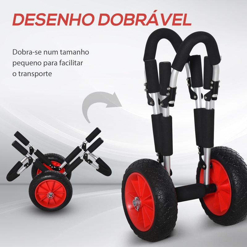 Carrinho de Transporte para Prancha de Surf Carrinho de Transporte Dobrável com 2 Rodas Carga Máxima 45 kg e Estrutura de Alumínio para Prancha de Surf com Espessura Inferior a 12,5 cm 64x55x38,5 cm Preto e Vermelho