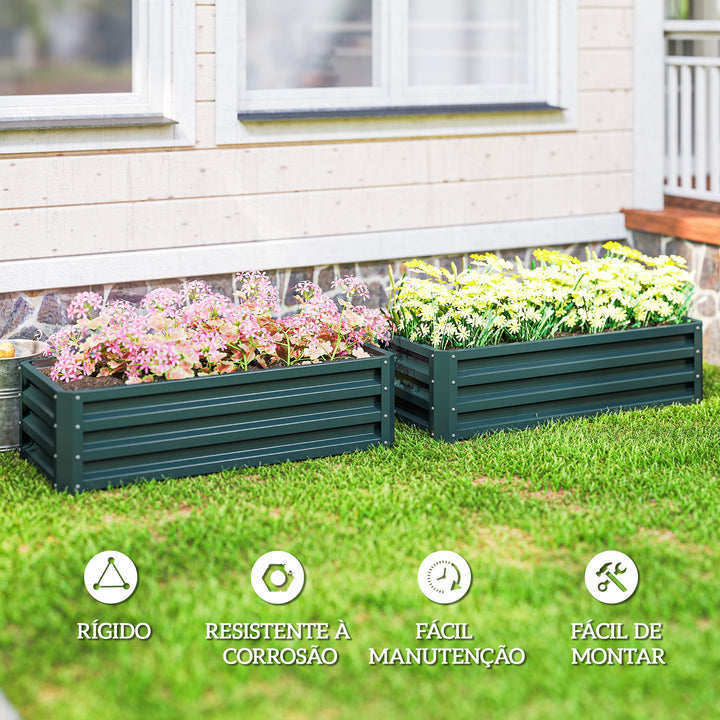 Conjunto de 2 Floreiras Grandes para Exterior em Aço Galvanizado Hortas Urbanas Floreiras Elevadas para Plantas Flores, Terraço Jardim, Resistente às Intempéries 110x50x30 cm Verde
