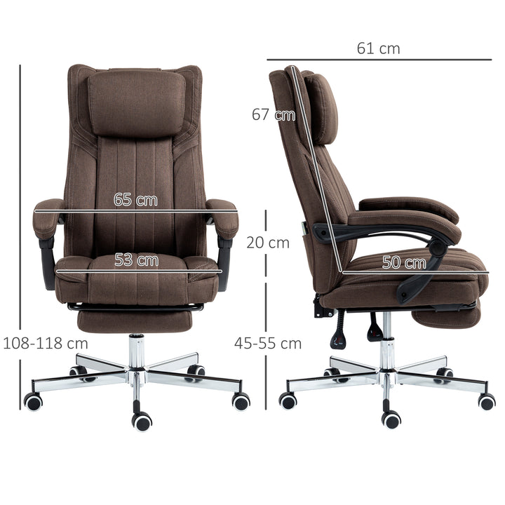 Cadeira de Escritório com 6 Pontos de Massagem por Vibração Cadeira de Escritório Reclinável com Altura Ajustável Controlo Remoto Encosto Alto e Apoio para a Cabeça 65x61x101-113 cm Marrom