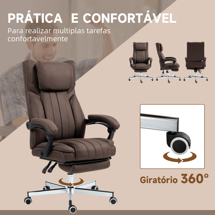 Cadeira de Escritório com 6 Pontos de Massagem por Vibração Cadeira de Escritório Reclinável com Altura Ajustável Controlo Remoto Encosto Alto e Apoio para a Cabeça 65x61x101-113 cm Marrom