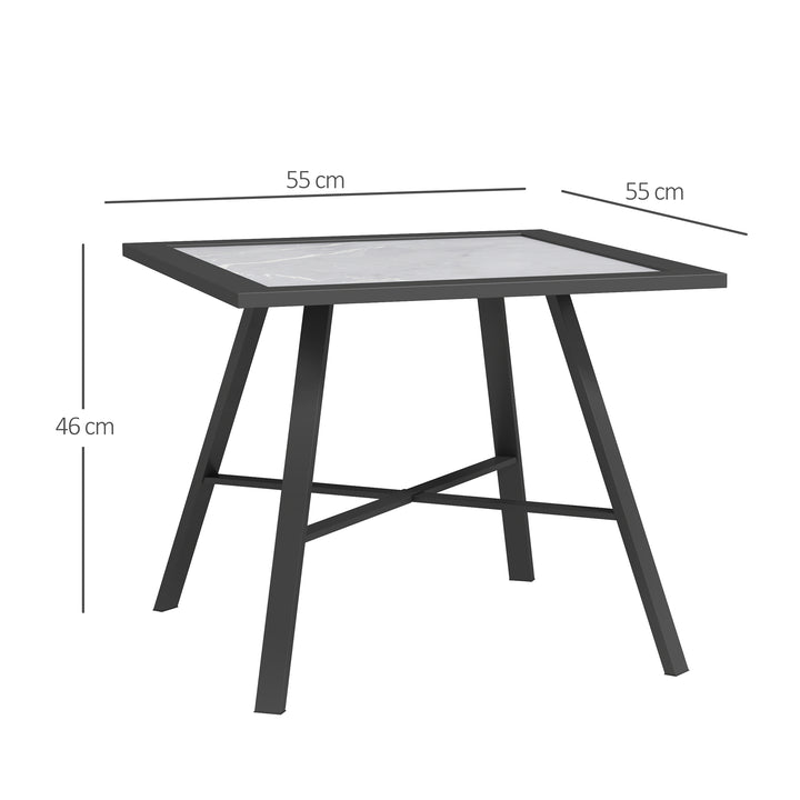 Mesa Auxiliar Quadrada para Jardim Mesa de Exterior com Bancada de Aspecto Pedra Mesa para Exterior Varanda Pátio 55x55x46 cm Preto e Cinza