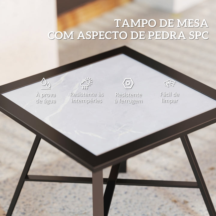 Mesa Auxiliar Quadrada para Jardim Mesa de Exterior com Bancada de Aspecto Pedra Mesa para Exterior Varanda Pátio 55x55x46 cm Preto e Cinza