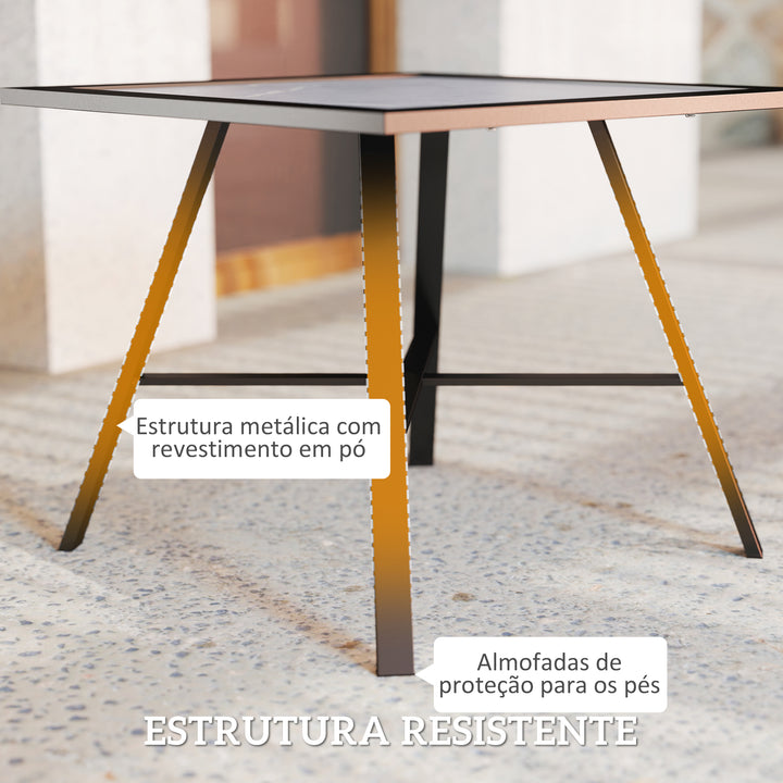 Mesa Auxiliar Quadrada para Jardim Mesa de Exterior com Bancada de Aspecto Pedra Mesa para Exterior Varanda Pátio 55x55x46 cm Preto e Cinza