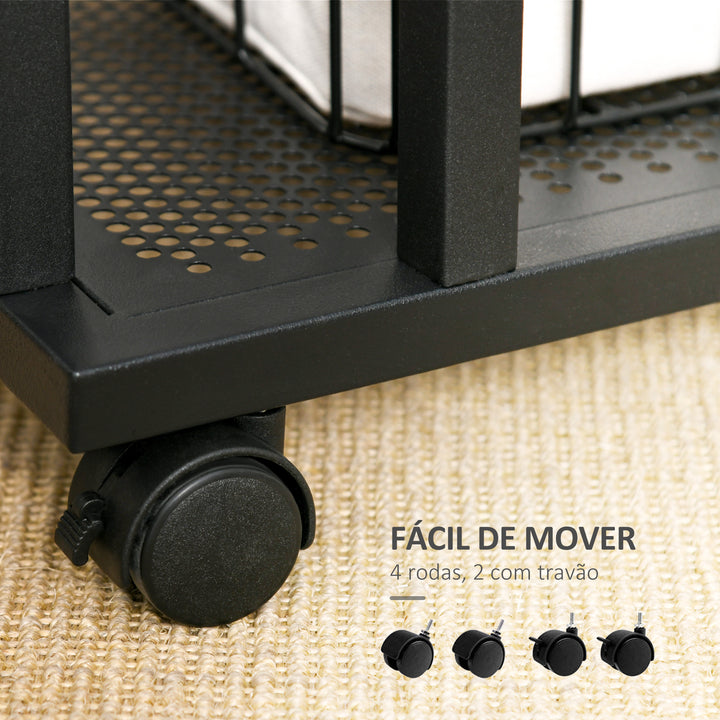 Mesa Auxiliar com Rodas para sofá Estilo Retro de Aço e Madeira 51x36x61 cm