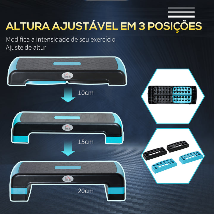 Plataforma Step Fitness Step de Aeróbico com Altura Ajustável de 10/15/20 cm Plataforma de Exercício em Casa Ginásio Oficina Carga 150kg 78x28x20 cm Azul e Preto