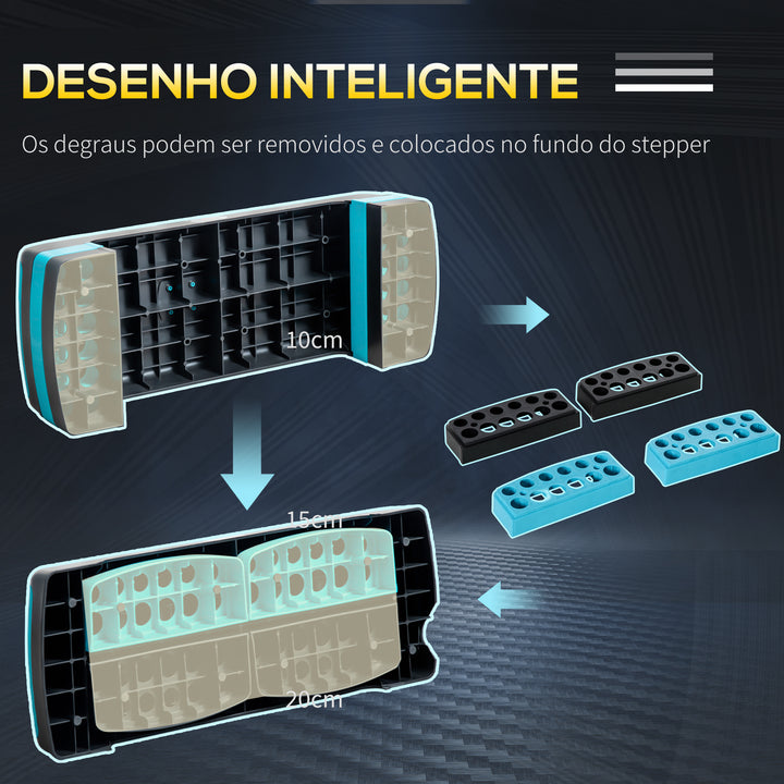 Plataforma Step Fitness Step de Aeróbico com Altura Ajustável de 10/15/20 cm Plataforma de Exercício em Casa Ginásio Oficina Carga 150kg 78x28x20 cm Azul e Preto