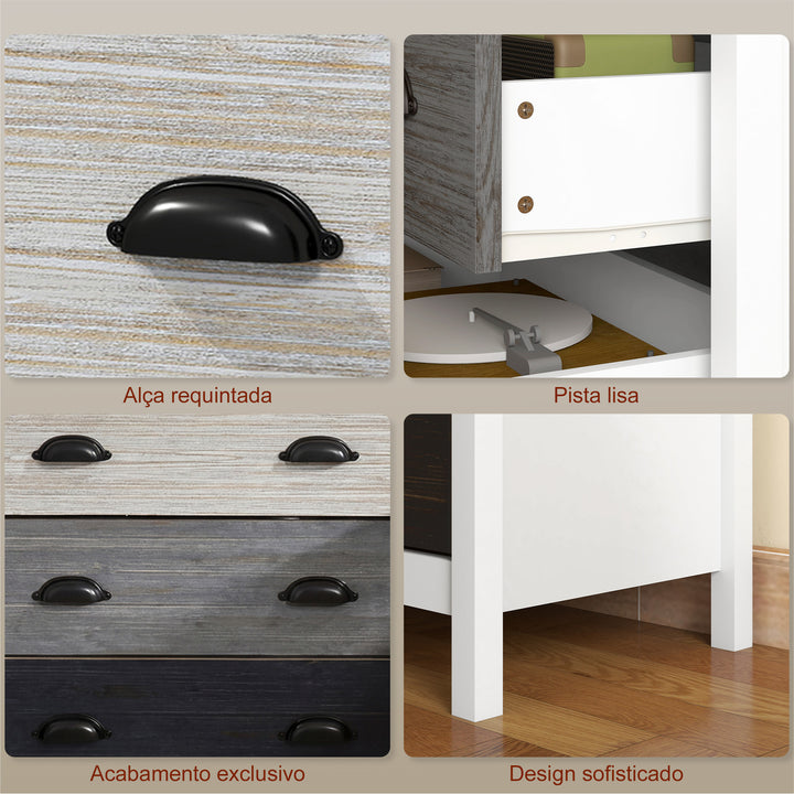 Cómoda com 5 Gavetas Cómoda para Dormitório Moderna com Desenho Anti-Tombo Cómoda para Sala de Estar Corredor 70x38x85 cm Branco