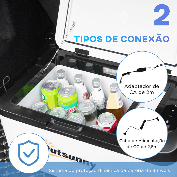 Frigorífico e Congelador de Compressor 18L Portátil até -20? com Luz LED e Alças Dobráveis Frigorífico de Carro 12V/24V e 240V para Casa Campismo Viagem 58,5x33,5x29,2cm Branco