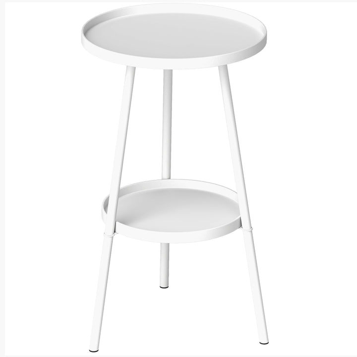 Mesa de Jardim Redonda de 2 Níveis Mesa de Exterior Ø32x51 cm com Bandeja Inferior e Estrutura de Metal Mesa para Exterior e Interior Branco