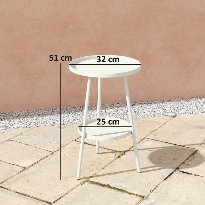 Mesa de Jardim Redonda de 2 Níveis Mesa de Exterior Ø32x51 cm com Bandeja Inferior e Estrutura de Metal Mesa para Exterior e Interior Branco