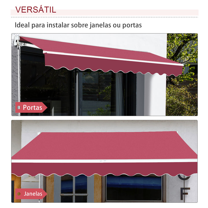 Toldo de Alumínio Manual Dobrável 395x245cm com Manivela para pátio Varanda Jardim e Terraço Tecido de poliéster 280g m² - Vermelho