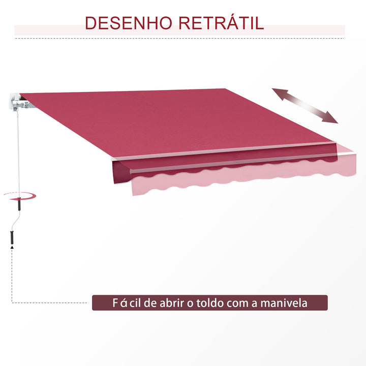 Toldo de Alumínio Manual Dobrável 395x245cm com Manivela para pátio Varanda Jardim e Terraço Tecido de poliéster 280g m² - Vermelho