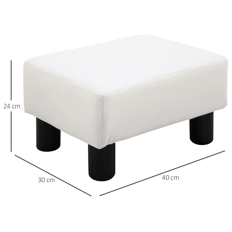 Apoio para os Pés Octomano Banco Pequeno Estofado em Pele Sintética com Assento Acolchoado de Espuma e Pés de Plástico para Sala de Estar Dormitório 40x30x24 cm Branco