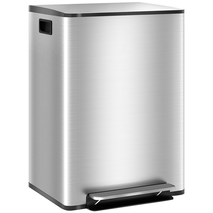 Balde de Lixo de Cozinha com 2 Compartimentos 2x30L Cubo de Lixo de Aço Inoxidável com Pedal Fechamento Suave e Cubo Amovível para Escritório Cozinha Prata