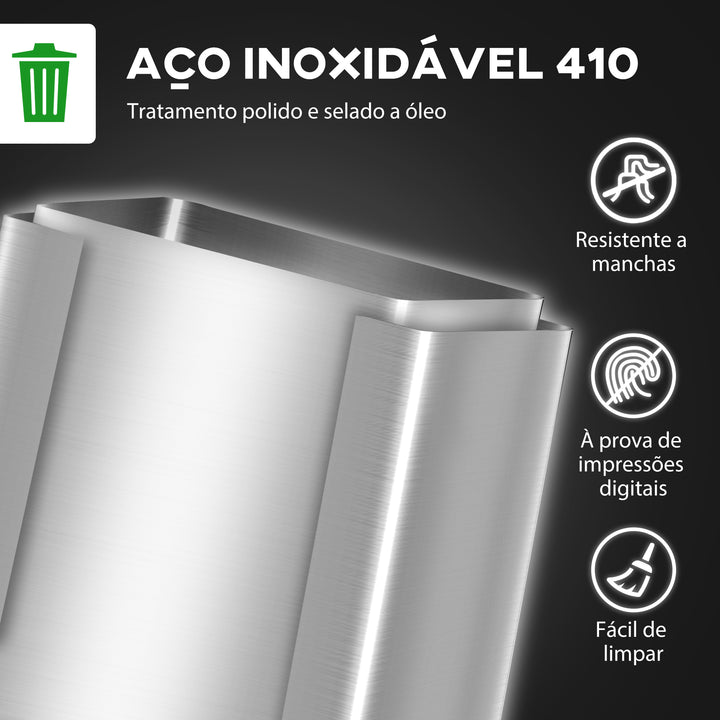Balde de Lixo de Cozinha com 2 Compartimentos 2x30L Cubo de Lixo de Aço Inoxidável com Pedal Fechamento Suave e Cubo Amovível para Escritório Cozinha Prata