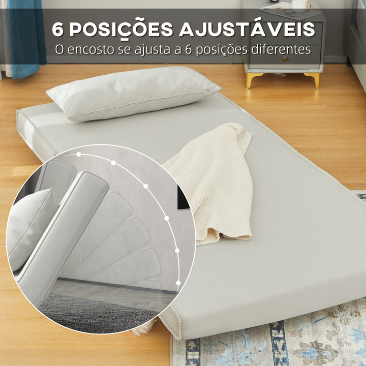 Sofá-cama estofado individual com almofada acolchoada e encosto ajustável em 3 posições Pernas dobráveis ocultas 95x95x80 cm Bege