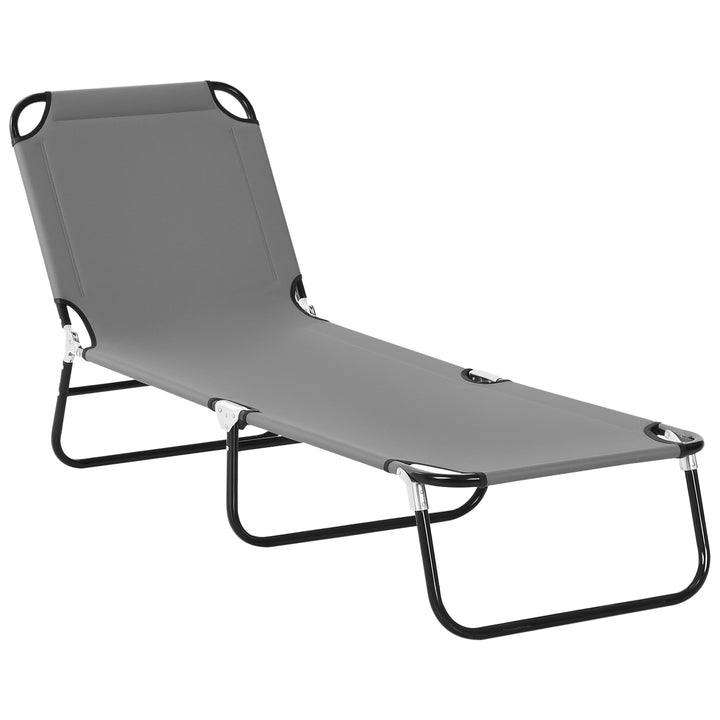 Espreguiçadeira Dobrável Reclinável com Ângulo Ajustável de 3 Posições para Exterior Carga 120 kg 190x56x28 cm Cinza