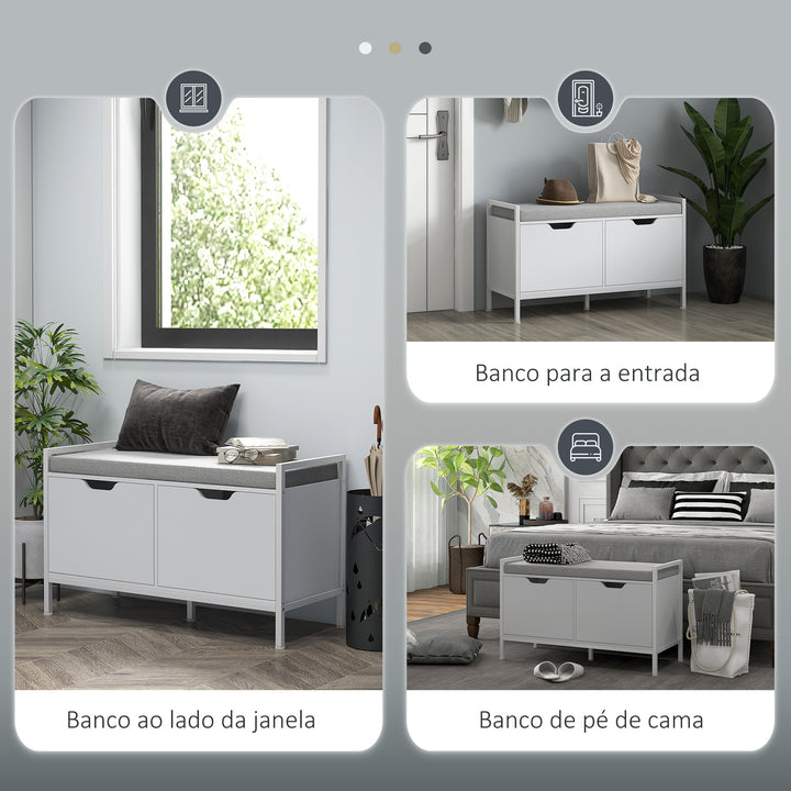 Banco Sapateira com Assento com Almofada Amovível para 4 Pares de Sapatos Banco Sapateira para Entrada Corredor Sala de Estar 84x35x50 cm Branco