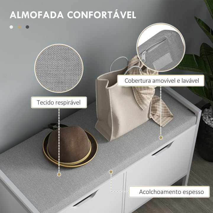 Banco Sapateira com Assento com Almofada Amovível para 4 Pares de Sapatos Banco Sapateira para Entrada Corredor Sala de Estar 84x35x50 cm Branco