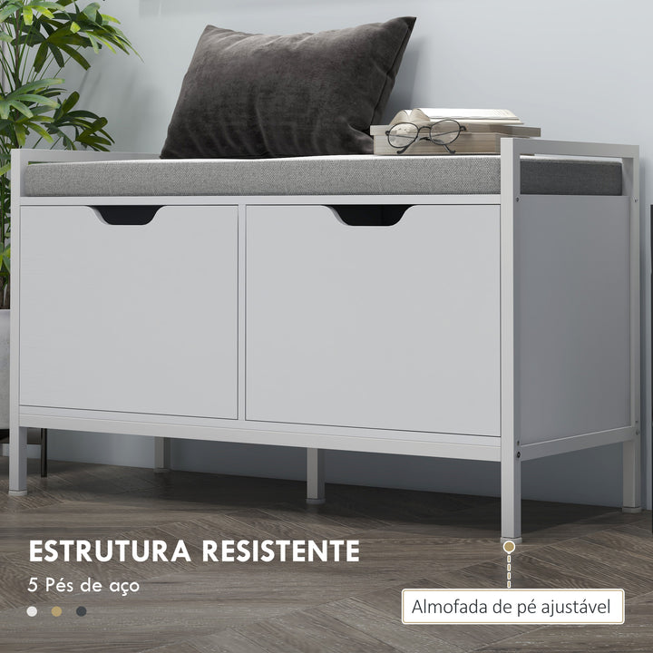 Banco Sapateira com Assento com Almofada Amovível para 4 Pares de Sapatos Banco Sapateira para Entrada Corredor Sala de Estar 84x35x50 cm Branco