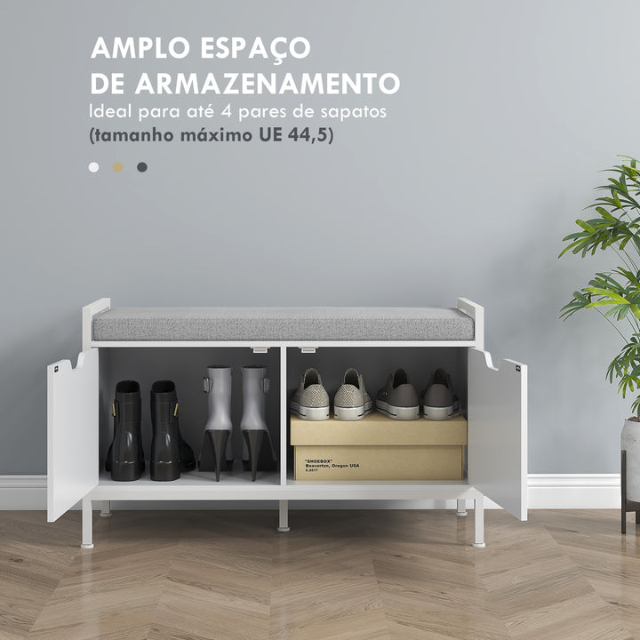 Banco Sapateira com Assento com Almofada Amovível para 4 Pares de Sapatos Banco Sapateira para Entrada Corredor Sala de Estar 84x35x50 cm Branco