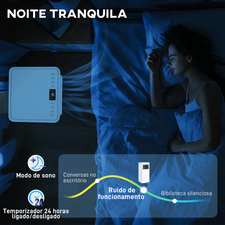 Ar Condicionado Portátil 3 em 1 9000 BTU Arrefecedor Ventoinha Desumidificador 24,1 L/Dia com Controlo Remoto e Ecrã LED Temporizador 24h 2 Velocidades para Divisão 25m² 30x29x69 cm Branco