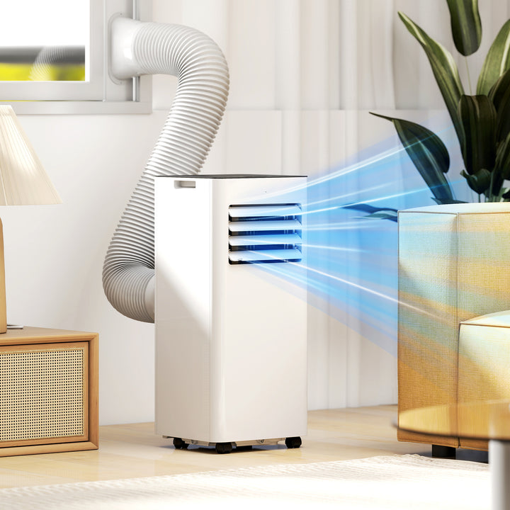 Ar Condicionado Portátil 3 em 1 9000 BTU Arrefecedor Ventoinha Desumidificador 24,1 L/Dia com Controlo Remoto e Ecrã LED Temporizador 24h 2 Velocidades para Divisão 25m² 30x29x69 cm Branco