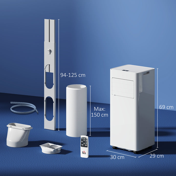 Ar Condicionado Portátil 3 em 1 9000 BTU Arrefecedor Ventoinha Desumidificador 24,1 L/Dia com Controlo Remoto e Ecrã LED Temporizador 24h 2 Velocidades para Divisão 25m² 30x29x69 cm Branco