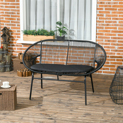 Sofá Acapulco de 2 Lugares Sofá de Jardim com Apoios de Braço Almofada e Estrutura de Aço Capacidade 260 kg para Varanda Terraço Pátio 132x72x83 cm Preto