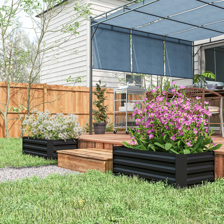 Conjunto de 2 Caixas de Plantio de Aço Caixa de Plantio Quadrada para Cultivos de Plantas Flores Pátio Exterior 100x50x30 cm Preto