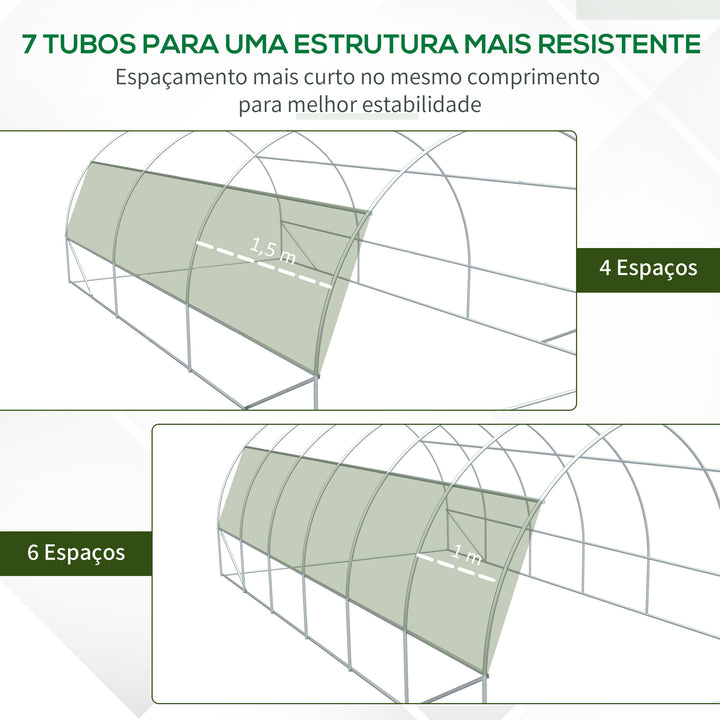 Estufa de Túnel de Jardim 597x300x200 cm com Porta Lateriais e Janelas Enroláveis Cobertura de PE 140g/m² e Metal Galvanizado para Cultivos de Plantas Verduras Verde