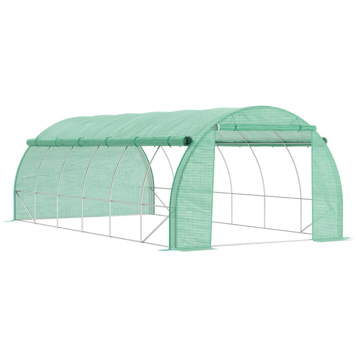 Estufa de Túnel de Jardim 597x300x200 cm com Porta Lateriais e Janelas Enroláveis Cobertura de PE 140g/m² e Metal Galvanizado para Cultivos de Plantas Verduras Verde