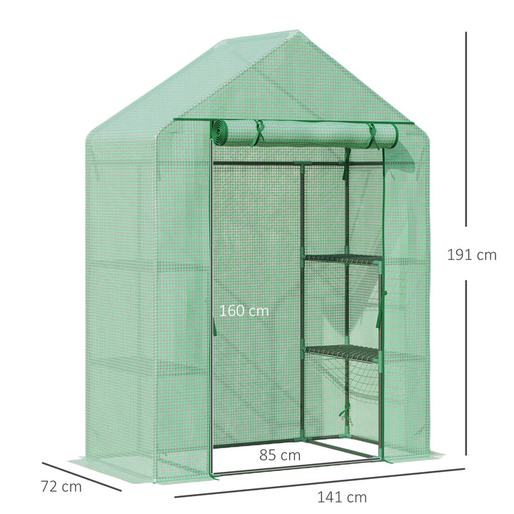 Estufa de Jardim 140x70x190cm Estufa com 4 Prateleiras Porta Enrolável Cobertura de PE 140g/m² e Estrutura de Aço para Cultivos de Plantas Flores Verde