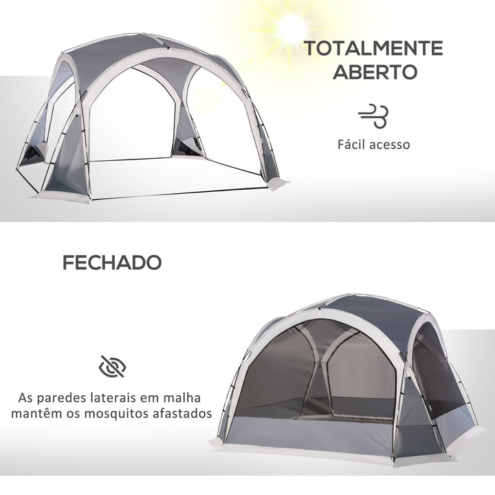 Abrigo de Campismo para 4-5 Pessoas com 4 Telas Mosquiteiras 2 Painéis de Tecido Oxford e Bolsa de Transporte para Campismo Viagens 350x350x230 cm Cinza