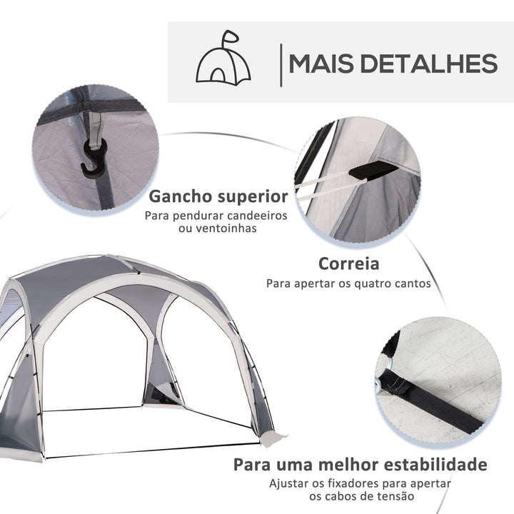 Abrigo de Campismo para 4-5 Pessoas com 4 Telas Mosquiteiras 2 Painéis de Tecido Oxford e Bolsa de Transporte para Campismo Viagens 350x350x230 cm Cinza